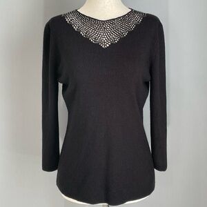 Beautiful Beaded Amanda Smith Pullover Top Size M Stretchy Knit 3/4 Sleeve Y2K